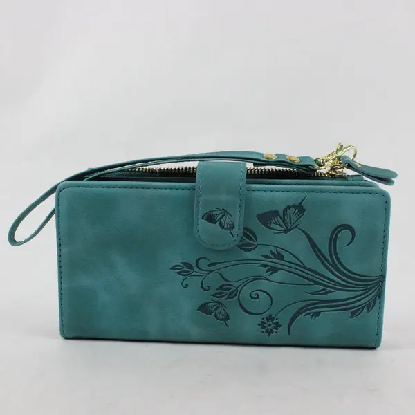 Samsung Galaxy S21 5G Blue Floral Wallet Case Zip-Around Wrist Strap