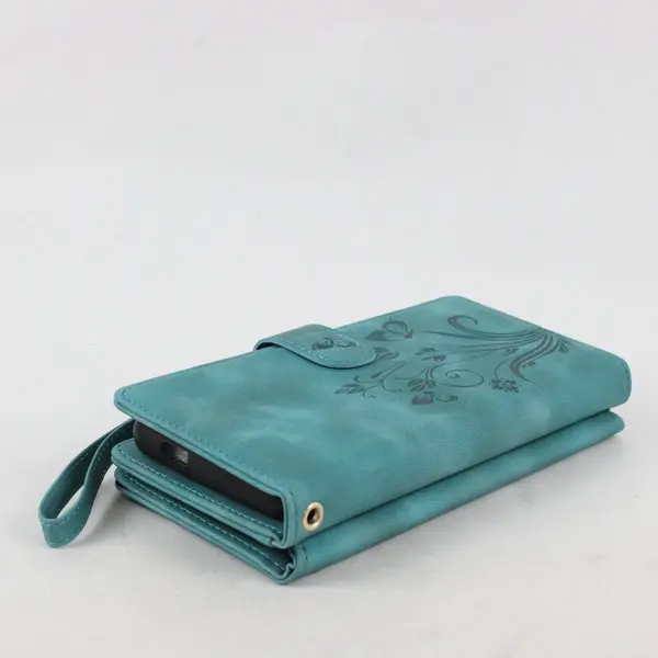 Samsung Galaxy S21 5G Blue Floral Wallet Case Zip-Around Wrist Strap