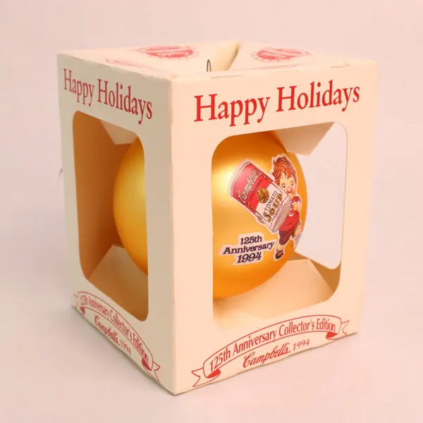 Campbell's Soup Kids 125th Anniversary 1994 Glass Ball Ornament Gold