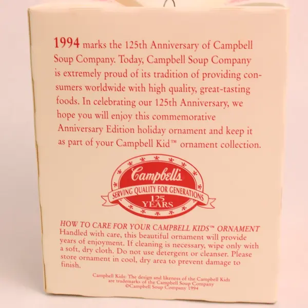 Campbell's Soup Kids 125th Anniversary 1994 Glass Ball Ornament Gold