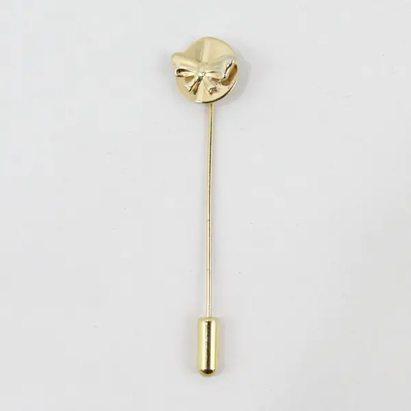 Stick Pin Gold Tone Bow Dainty Hat Lapel Brooch 2.5"