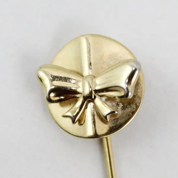Stick Pin Gold Tone Bow Dainty Hat Lapel Brooch 2.5"