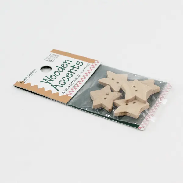 Lot of 5 Accent Design Wooden Accents ADW406 Wood Star Craft Buttons