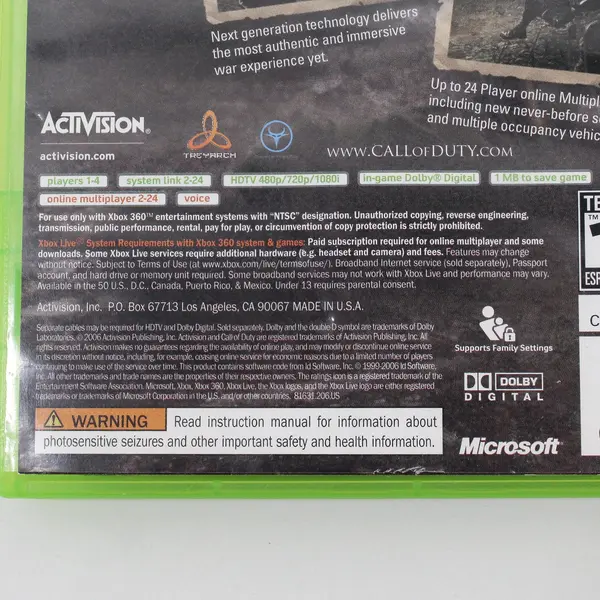 Call Of Duty 3 - Microsoft Xbox 360 Xbox Live - Untested