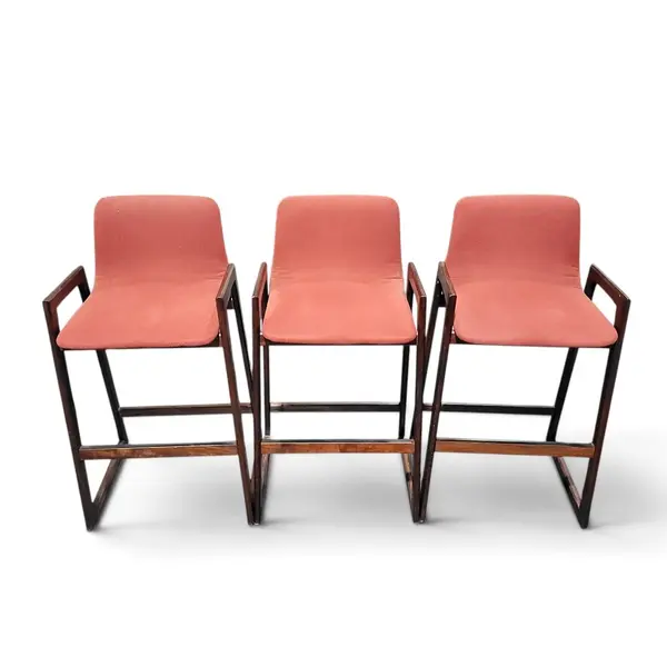 3 Mid Century Modern Upholstered Bar Counter Stools Wood Frame - Local Pickup