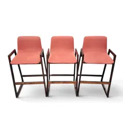 3 Mid Century Modern Upholstered Bar Counter Stools Wood Frame - Local Pickup