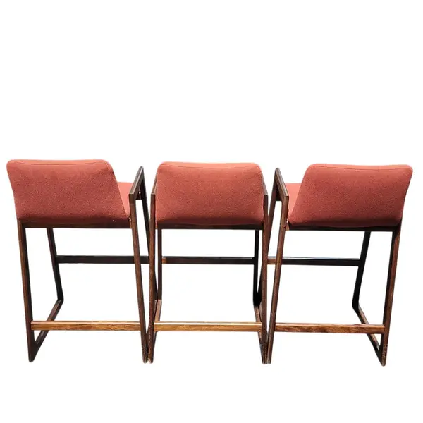 3 Mid Century Modern Upholstered Bar Counter Stools Wood Frame - Local Pickup