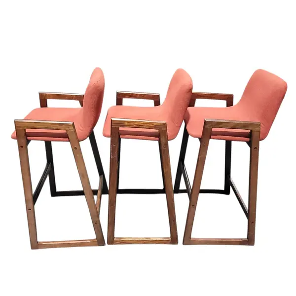 3 Mid Century Modern Upholstered Bar Counter Stools Wood Frame - Local Pickup