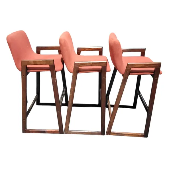 3 Mid Century Modern Upholstered Bar Counter Stools Wood Frame - Local Pickup