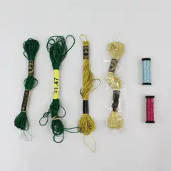 Lot of 6 DMC Kreinik Metallic Thread Skeins Spools Gold Green Pink Blue