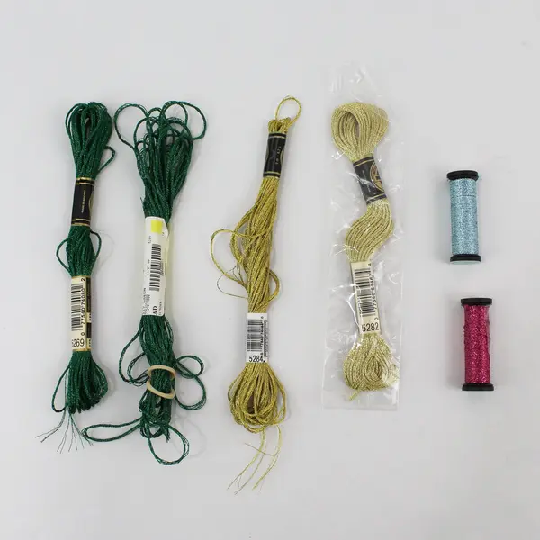 Lot of 6 DMC Kreinik Metallic Thread Skeins Spools Gold Green Pink Blue