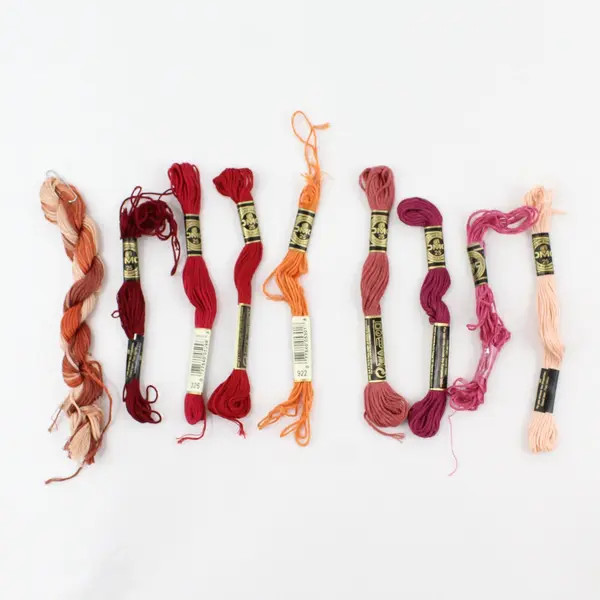 Lot of 9 Vintage Skeins DMC Cotton Thread Shades of pink, burgundy & orange 