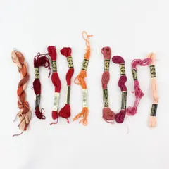 Lot of 9 Vintage Skeins DMC Cotton Thread Shades of pink, burgundy & orange 