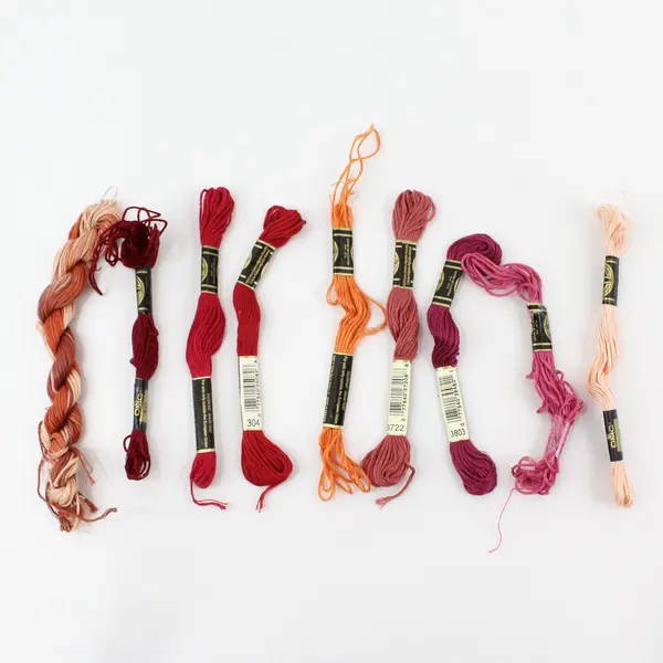 Lot of 9 Vintage Skeins DMC Cotton Thread Shades of pink, burgundy & orange 