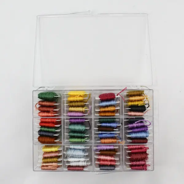 Clear Embroidery Floss Organizer Box 60 White Bobbins Multicolor Floss