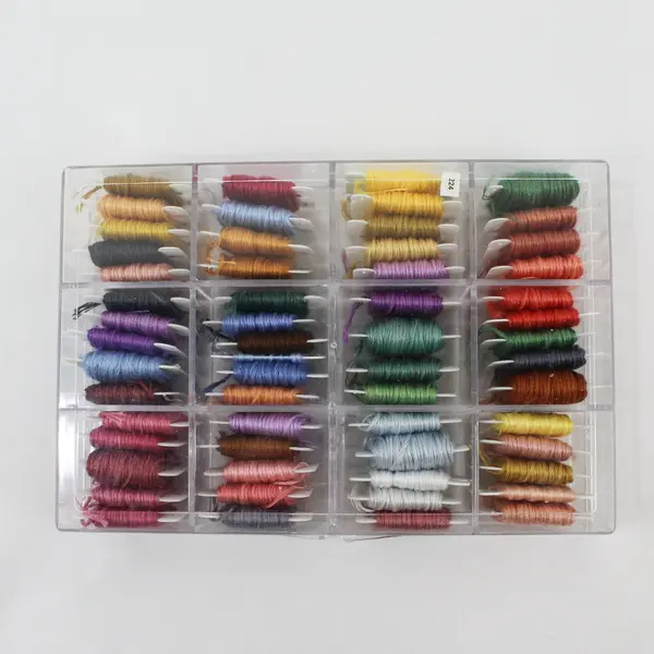 Clear Embroidery Floss Organizer Box 60 White Bobbins Multicolor Floss