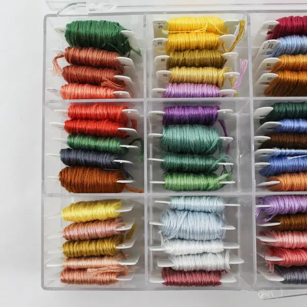 Clear Embroidery Floss Organizer Box 60 White Bobbins Multicolor Floss