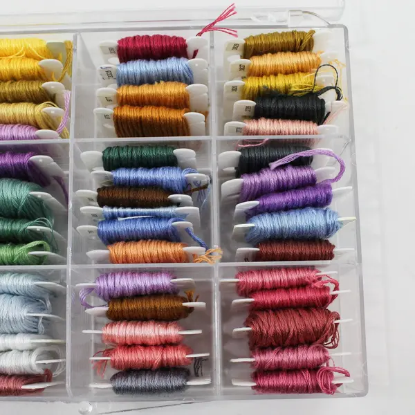 Clear Embroidery Floss Organizer Box 60 White Bobbins Multicolor Floss