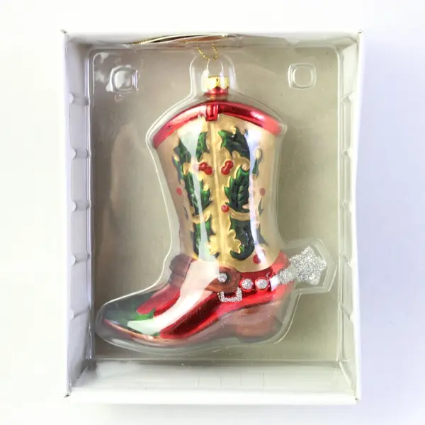 Glass Cowboy Boot Ornament New in Box Figi 2002