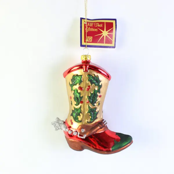 Glass Cowboy Boot Ornament New in Box Figi 2002