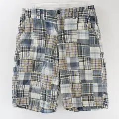 Men's Blue Plaid Patchwork Cotton Shorts Casual Size 30