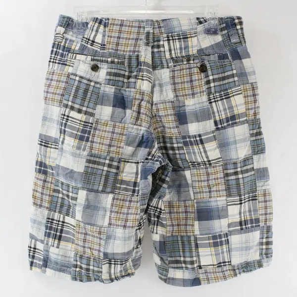 Men's Blue Plaid Patchwork Cotton Shorts Casual Size 30
