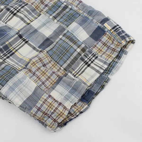 Men's Blue Plaid Patchwork Cotton Shorts Casual Size 30