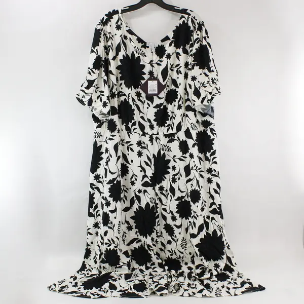 NWT Ava & Viv Black and White Floral Pattern Dress Women's Size 4X