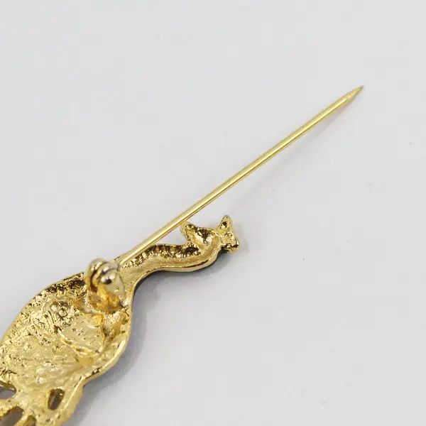 Black & Gold Peacock Rhinestone Costume Brooch Pin Statement Jewelry