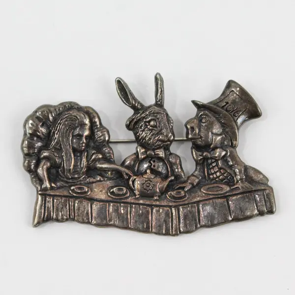 Vintage deMatteo Pewter Brooch Pin Seated Figures 2in