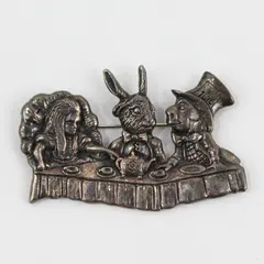 Vintage deMatteo Pewter Brooch Pin Seated Figures 2in