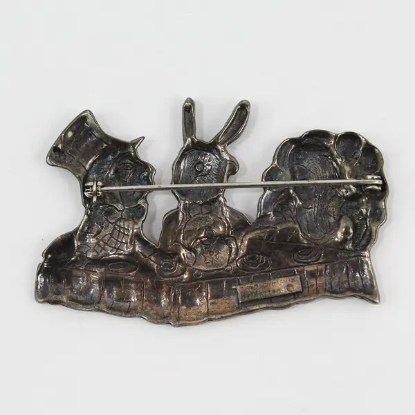 Vintage deMatteo Pewter Brooch Pin Seated Figures 2in
