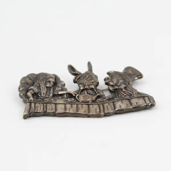 Vintage deMatteo Pewter Brooch Pin Seated Figures 2in