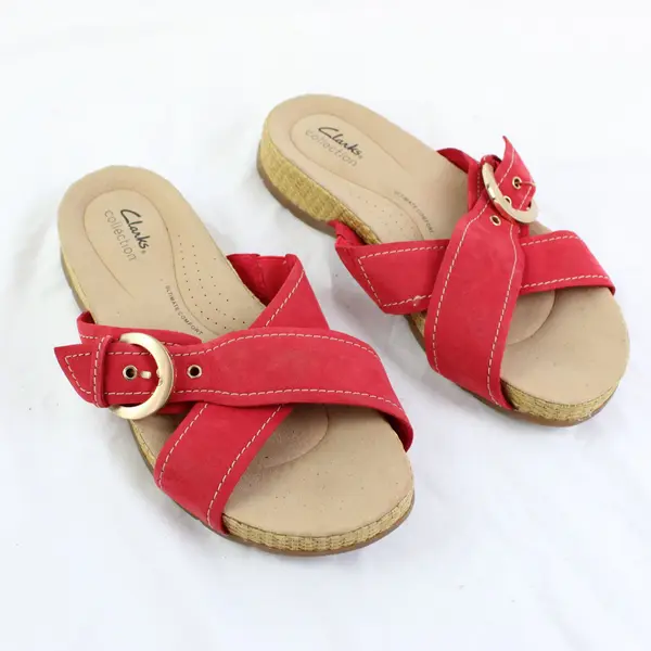 Clarks Ultimate Comfort Red Suede Slide Sandals Womens US 8.5