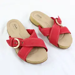Clarks Ultimate Comfort Red Suede Slide Sandals Womens US 8.5