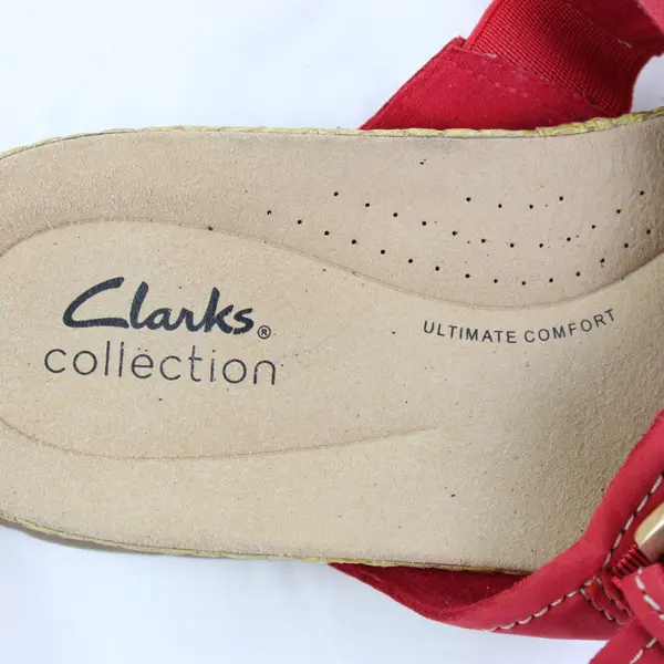 Clarks Ultimate Comfort Red Suede Slide Sandals Womens US 8.5