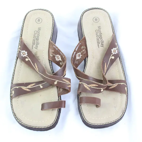 Montego Bay Club Women's Brown Leather Wedge Sandals Size 8