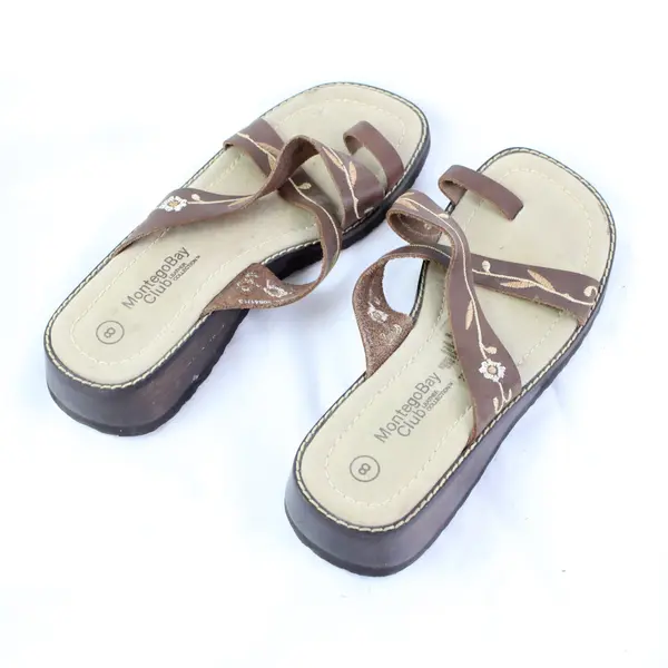 Montego Bay Club Women's Brown Leather Wedge Sandals Size 8