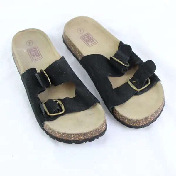 Faded Glory Black Leather Buckle Sandals Women's US Size 7
