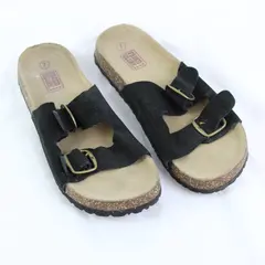 Faded Glory Black Leather Buckle Sandals Women's US Size 7
