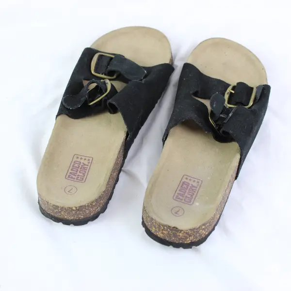 Faded Glory Black Leather Buckle Sandals Women's US Size 7