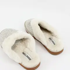 Minnetonka White and Gray Knit Faux Fur Lined Slippers Women's US Size 7M