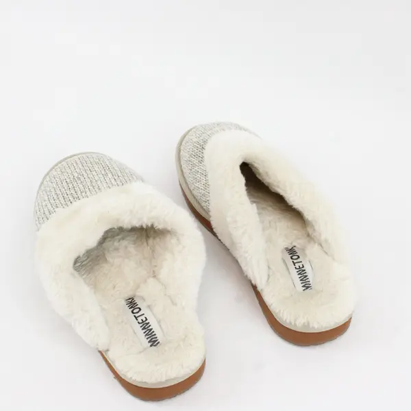 Minnetonka White and Gray Knit Faux Fur Lined Slippers Women's US Size 7M
