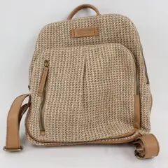 American Leather Co Beige Woven Backpack Purse 12in Leather Trim