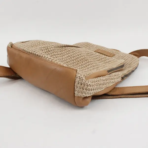 American Leather Co Beige Woven Backpack Purse 12in Leather Trim