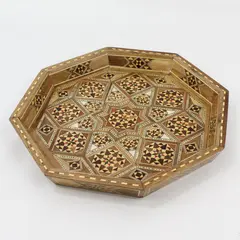  Octagonal Middle Eastern Wood Marquetry Mosaic Bowl 12"