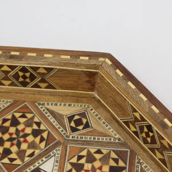  Octagonal Middle Eastern Wood Marquetry Mosaic Bowl 12"