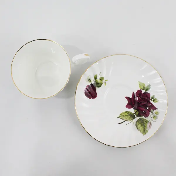 Vintage Royal Stuart Bone China Purple Rose Teacup and Saucer Made in England