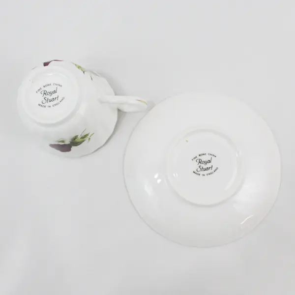 Vintage Royal Stuart Bone China Purple Rose Teacup and Saucer Made in England