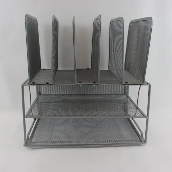Silver-Tone Metal Mesh 3-Tier Desk Organizer School Office